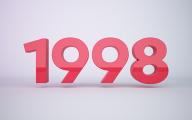 3d rendering red year 1998 on white background