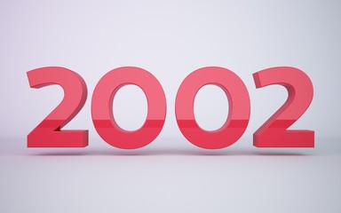 3d rendering red year 2002 on white background