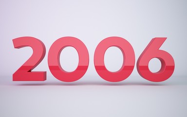3d rendering red year 2006 on white background