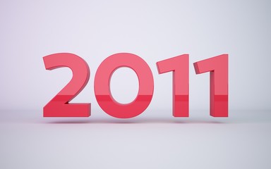 3d rendering red year 2011 on white background