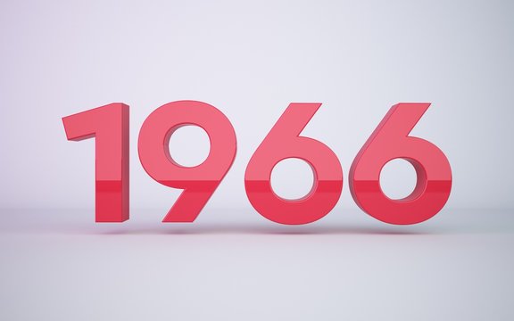3d rendering red year 1966 on white background