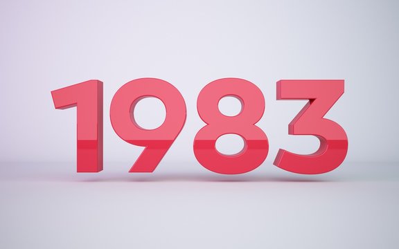 3d rendering red year 1983 on white background