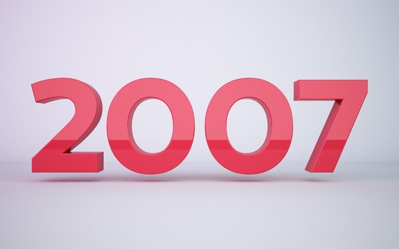 3d rendering red year 2007 on white background