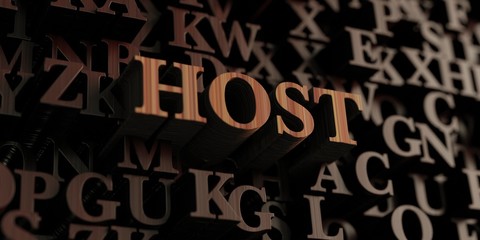Host - Wooden 3D rendered letters/message.  Can be used for an online banner ad or a print postcard.