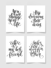 set of four black and white handwritten lettering positive quote