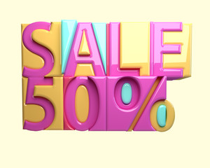 3d rendering colorful 50 percentage sale off