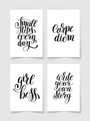 set of four black and white handwritten lettering positive quote