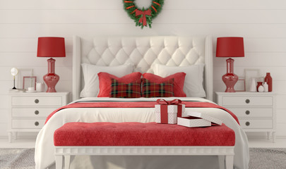 White Christmas bedroom with gifts