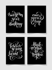 set of four black and white handwritten lettering positive quote