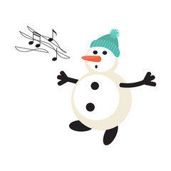 Singing snowman cartoon vector icon. New Year personage illustration.