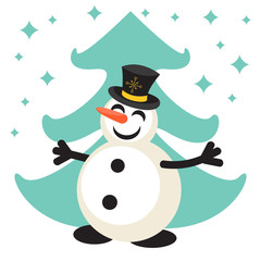Happy snowman and mint green eve cartoon vector icon. New Year personage illustration.