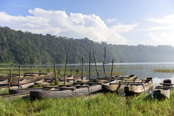 The traditional boats at Tamblingan Lake,Bali,Indonesia