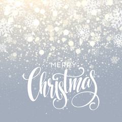 Christmas lettering on Snowflake sparkle background. Vector illustration