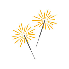 Burning sparklers. Cartoon icon. Isolated object on white background. Vector illustration.
