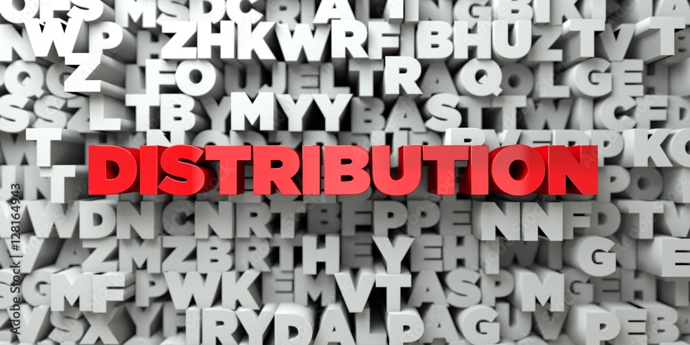 Fototapete distribution - red text on typography background - 3d rendered royalty free stock image. this image 