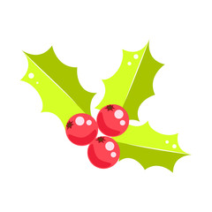 Holly berry Christmas vector icon. Holiday traditional symbol plant for decor.