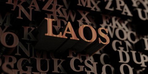Laos - Wooden 3D rendered letters/message.  Can be used for an online banner ad or a print postcard.