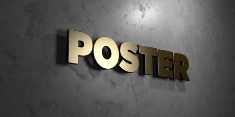 Poster - Gold sign mounted on glossy marble wall  - 3D rendered royalty free stock illustration. This image can be used for an online website banner ad or a print postcard.