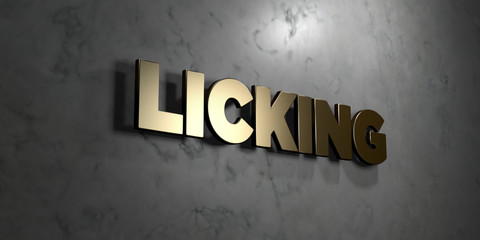 Licking - Gold sign mounted on glossy marble wall  - 3D rendered royalty free stock illustration. This image can be used for an online website banner ad or a print postcard.