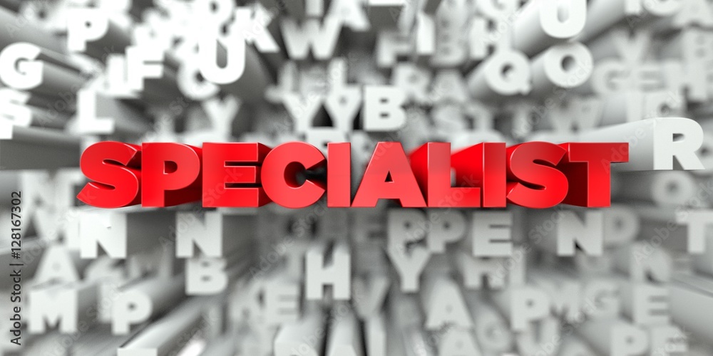 Fototapete specialist - red text on typography background - 3d rendered royalty free stock image. this image ca