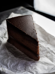 chocolate fudge cake,selective focus