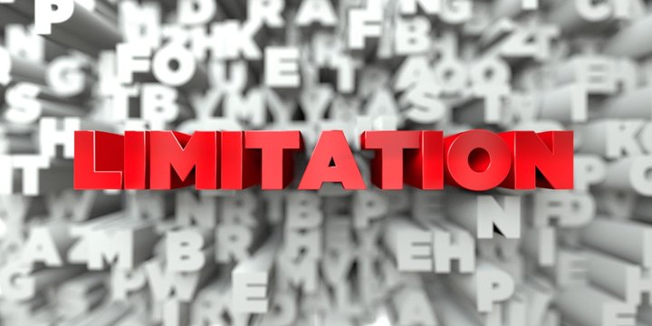 LIMITATION -  Red text on typography background - 3D rendered royalty free stock image. This image can be used for an online website banner ad or a print postcard.