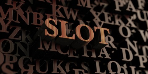 Slot - Wooden 3D rendered letters/message.  Can be used for an online banner ad or a print postcard.