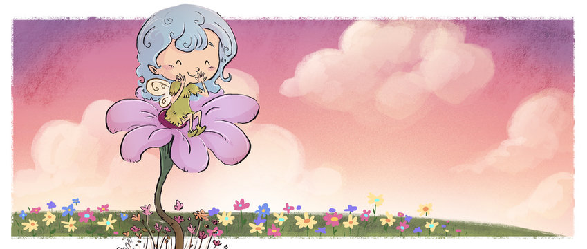 hada feliz en una flor