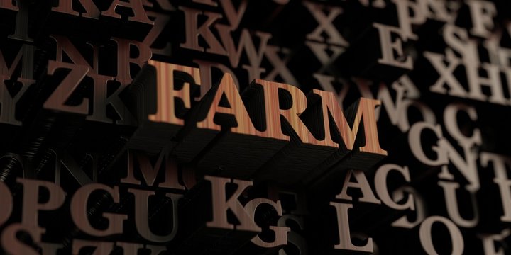 Farm - Wooden 3D rendered letters/message.  Can be used for an online banner ad or a print postcard.
