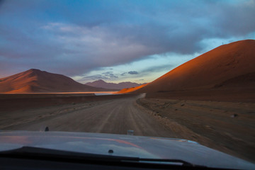 Desert and mountain over blue sky and white clouds on Altiplano,Bolivia Chile