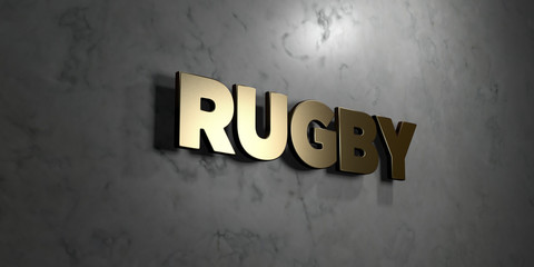 Rugby - Gold sign mounted on glossy marble wall  - 3D rendered royalty free stock illustration. This image can be used for an online website banner ad or a print postcard.