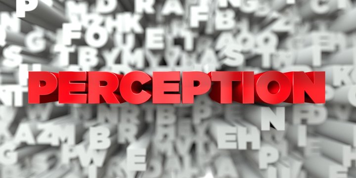 PERCEPTION -  Red text on typography background - 3D rendered royalty free stock image. This image can be used for an online website banner ad or a print postcard.