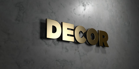 Decor - Gold sign mounted on glossy marble wall  - 3D rendered royalty free stock illustration. This image can be used for an online website banner ad or a print postcard.