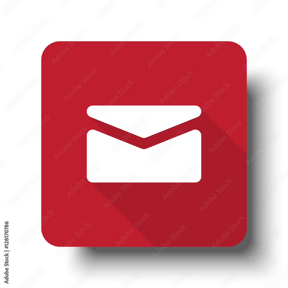 Wall mural flat mail web icon on red button with drop shadow