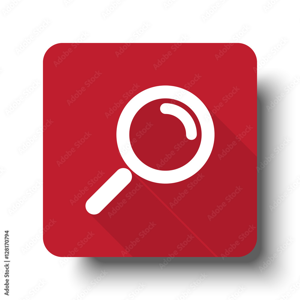Wall mural flat magnifying glass web icon on red button with drop shadow