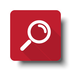 Flat Magnifying Glass web icon on red button with drop shadow