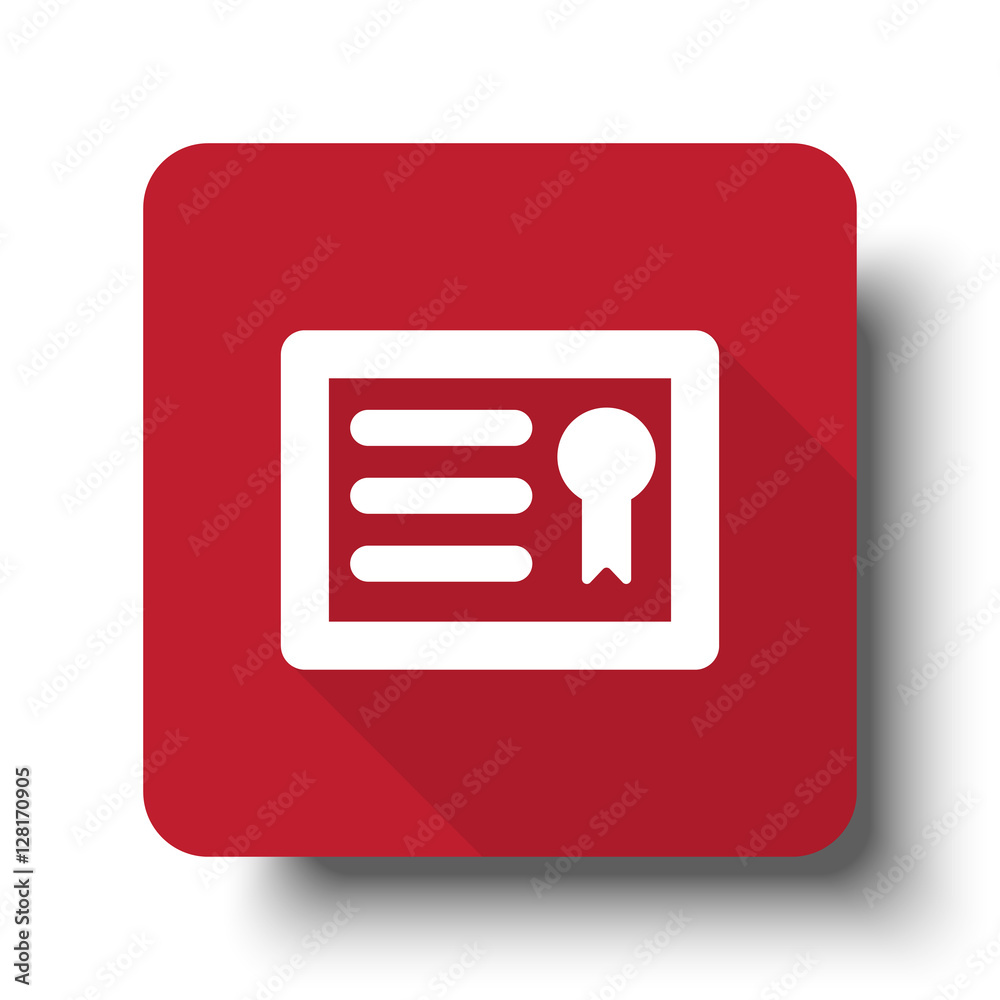 Wall mural flat diploma web icon on red button with drop shadow