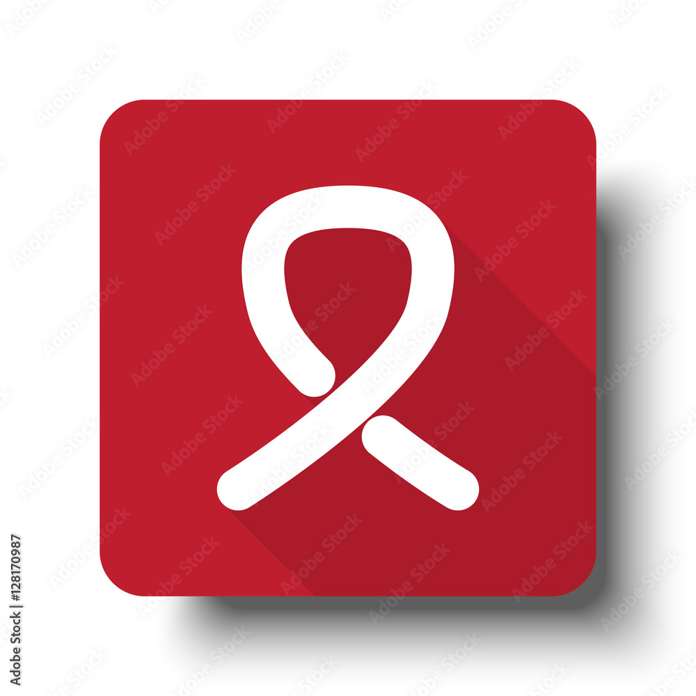 Wall mural flat awareness ribbon web icon on red button with drop shadow