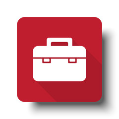 Flat Briefcase web icon on red button with drop shadow