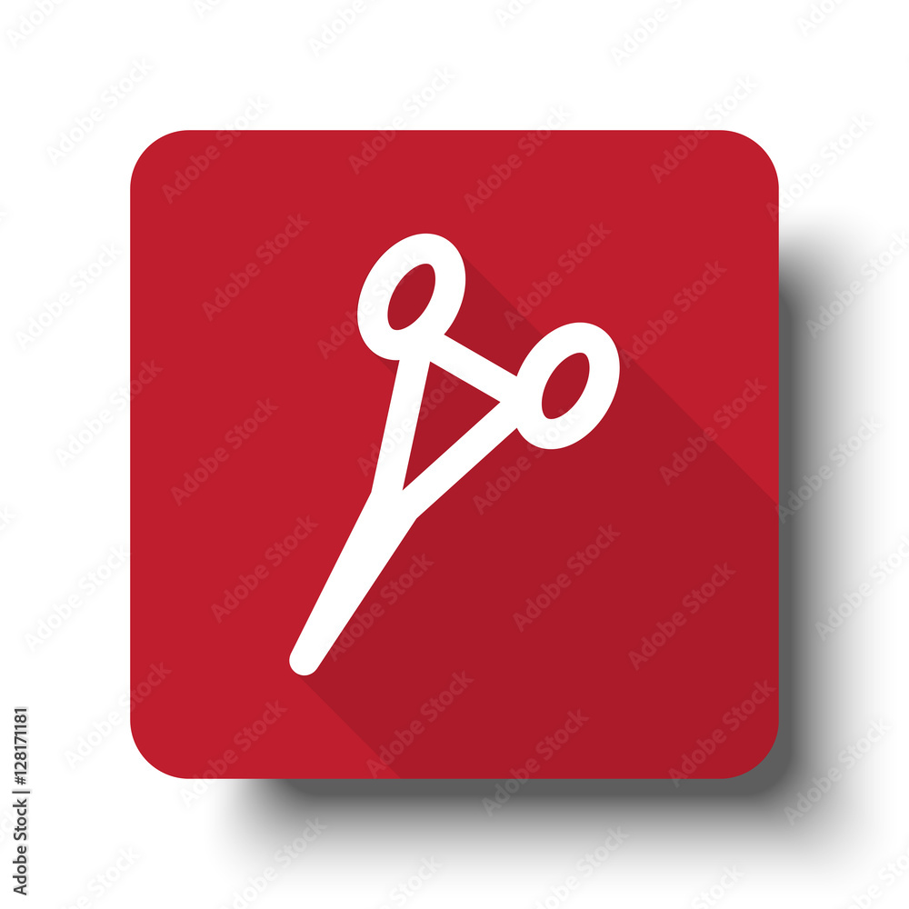 Wall mural flat surgical clamps web icon on red button with drop shadow