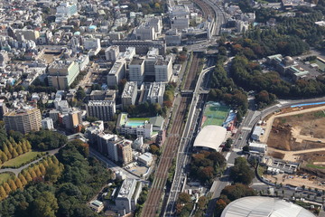 信濃町駅付近を空撮