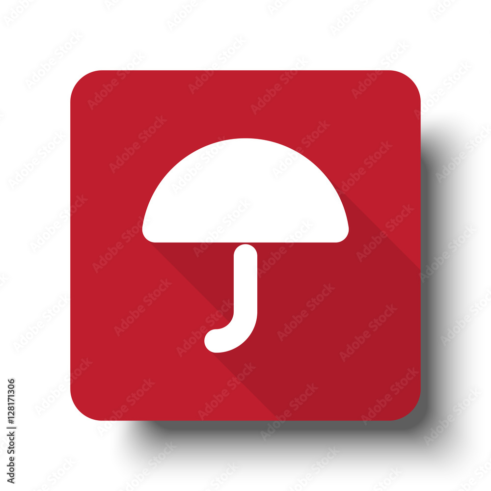Wall mural flat umbrella web icon on red button with drop shadow