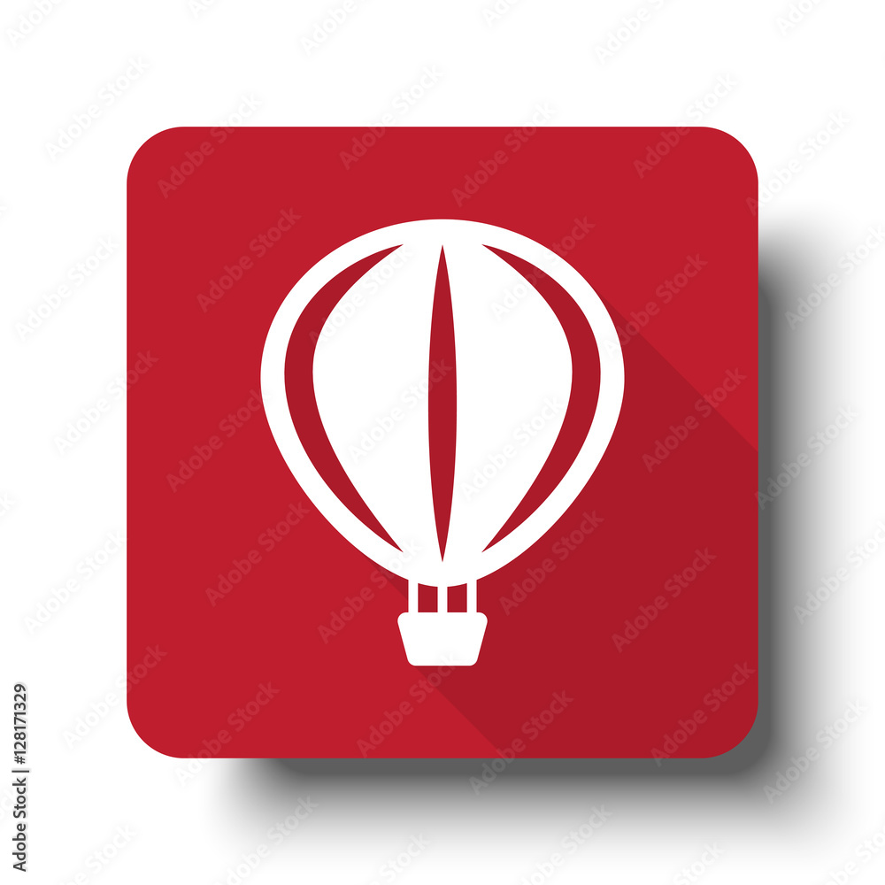 Wall mural flat air balloon web icon on red button with drop shadow