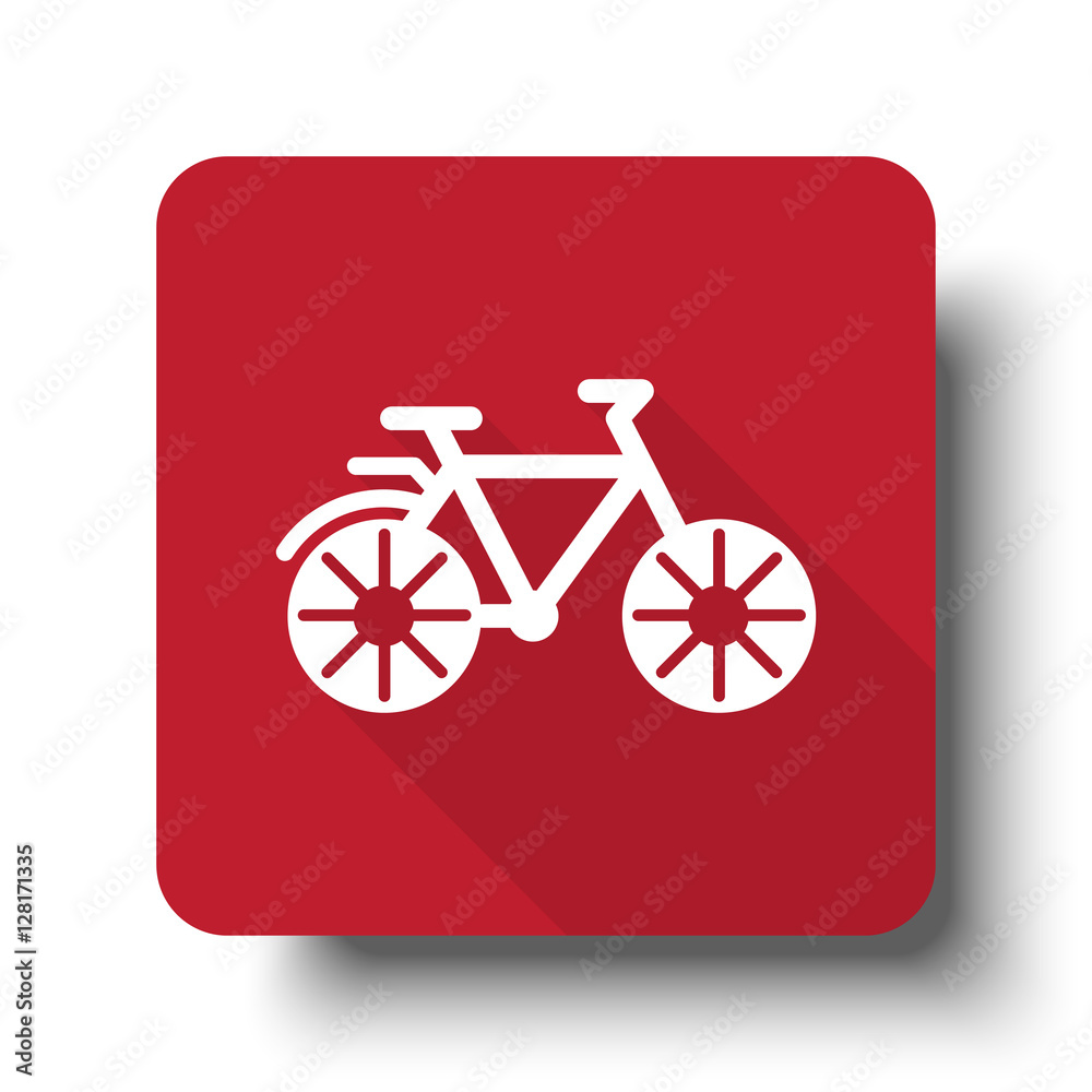 Wall mural flat bicycle web icon on red button with drop shadow