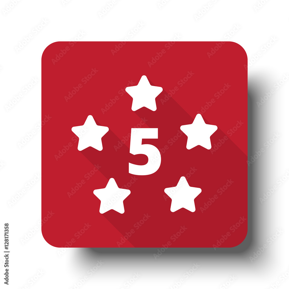 Wall mural flat five star web icon on red button with drop shadow
