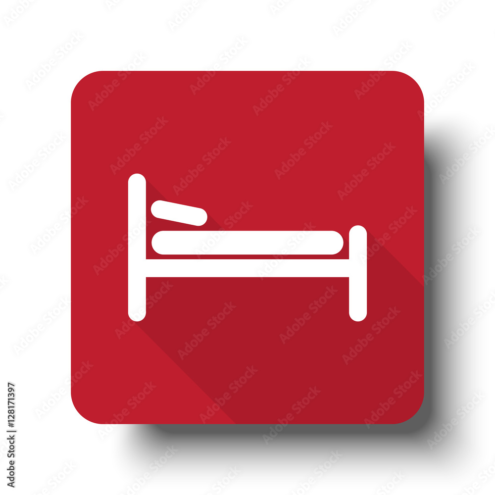 Wall mural flat bed web icon on red button with drop shadow