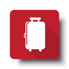 Flat Luggage web icon on red button with drop shadow