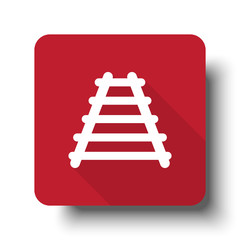 Flat Railroad web icon on red button with drop shadow
