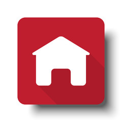 Flat Home web icon on red button with drop shadow