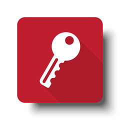 Flat Key web icon on red button with drop shadow